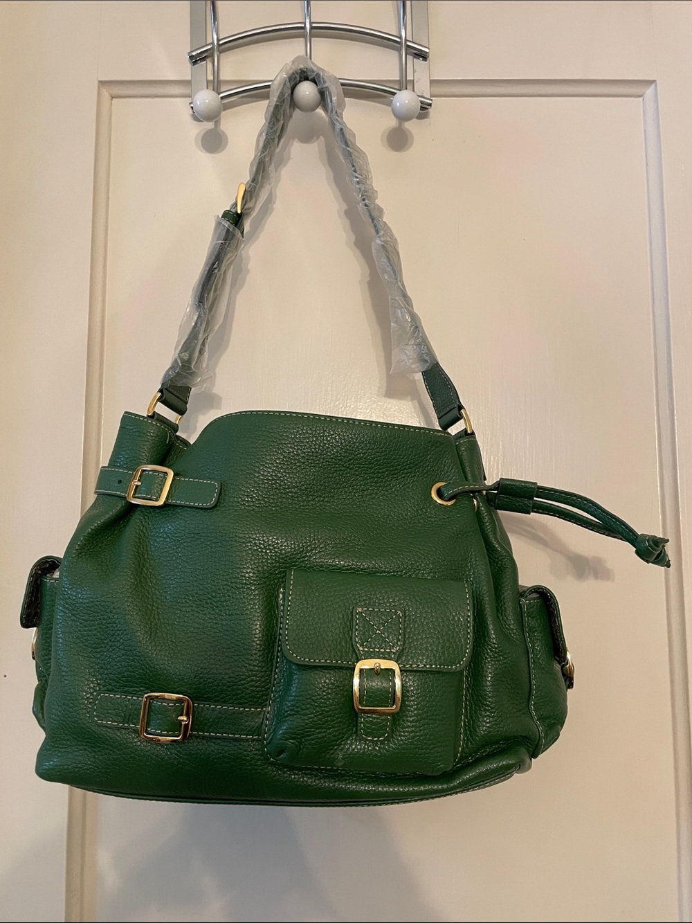 Maxx New York Green Pebbled Leather Shoulder Bag with Gold Hardware